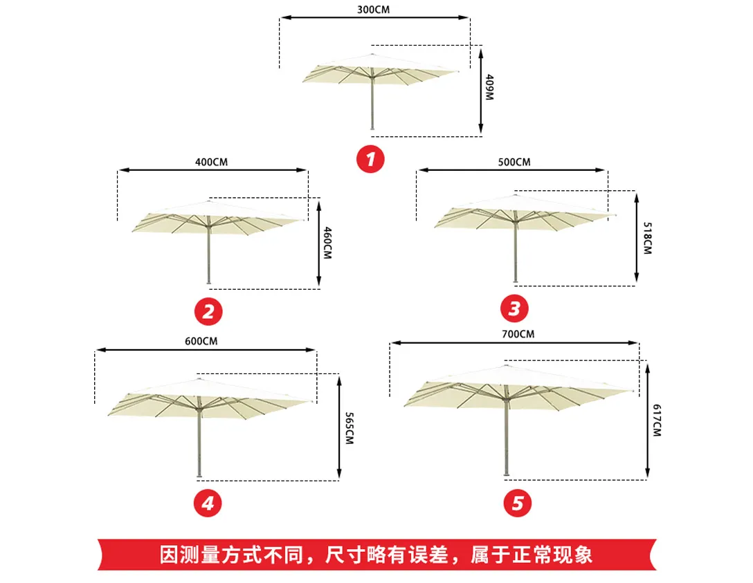 菲曼超大尺寸方形中柱伞尺寸